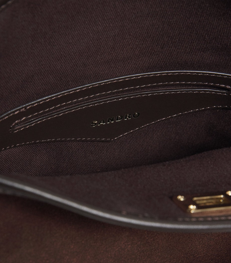 Sandro Paris Brown Mini Leather Fringe Tangoso Bucket Bag