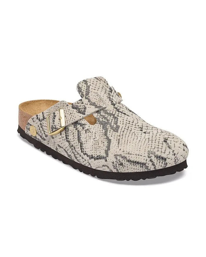 Birkenstock Kadın Süet Terlik Sabot Boston Rivet Logo Suede Leather Snake