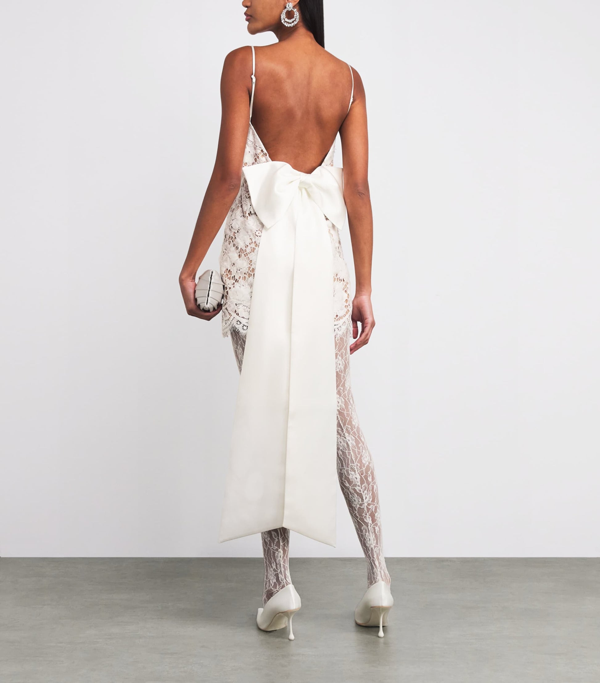 Self-Portrait White Lace Bow-Detail Mini Dress