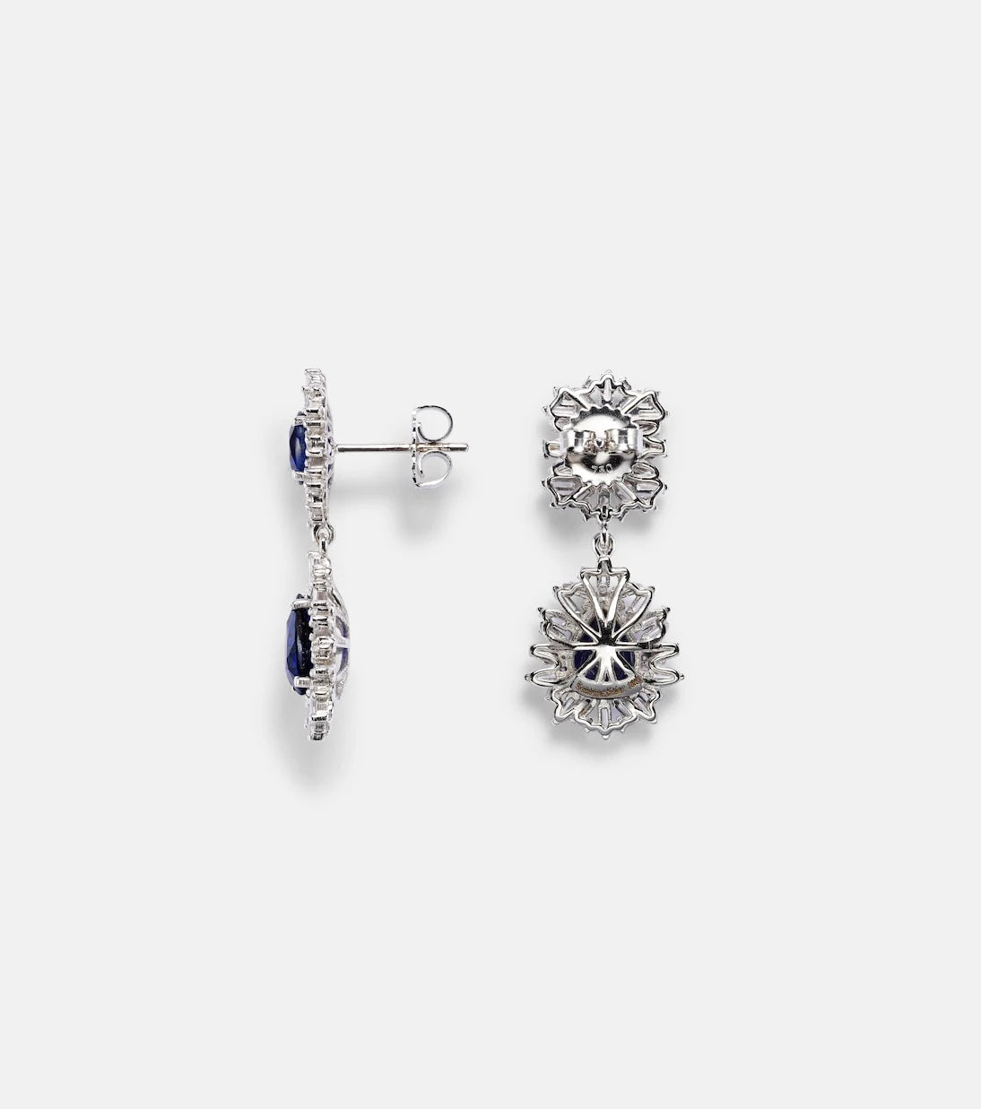 Suzanne Kalan - 18kt white gold drop earrings with diamonds and sapphire