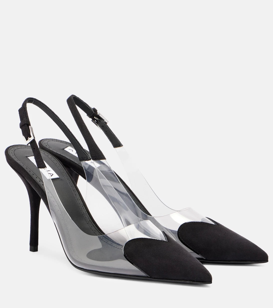 Alaïa - Cœur 90 suede and PVC slingback pumps