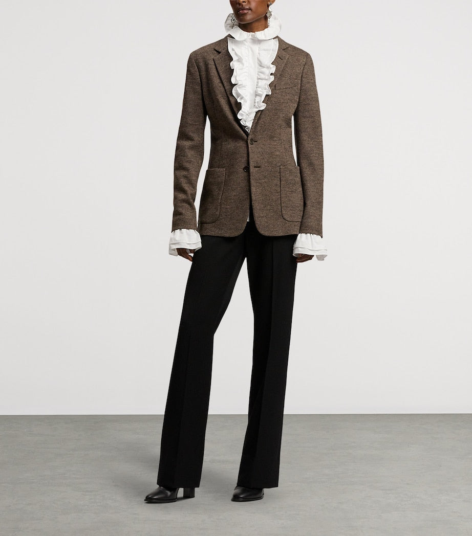 Ralph Lauren Collection Brown Wool Tick-Weave Jersey Hailey Blazer