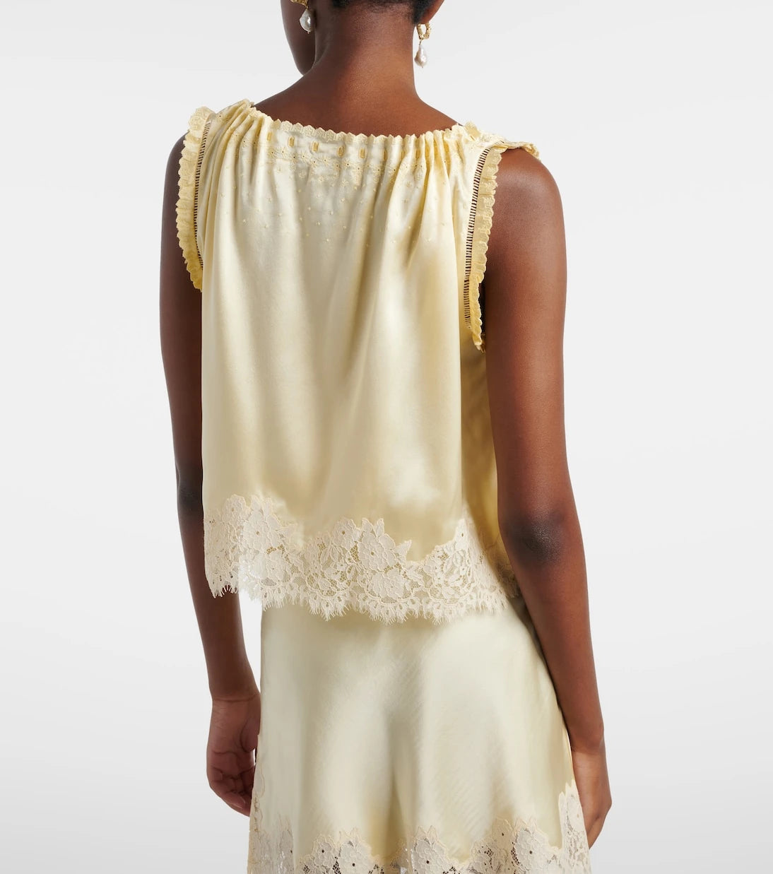Dôen - Toulouse lace-trimmed embroidered silk top
