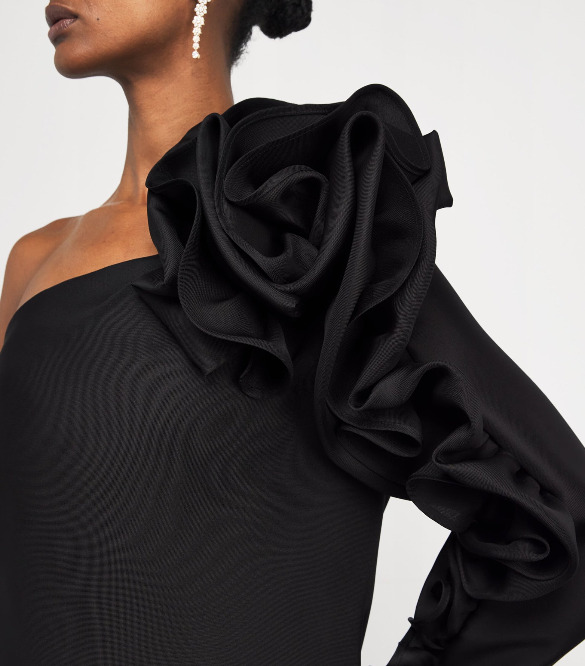 Carolina Herrera Black Silk Asymmetric Rosette Top