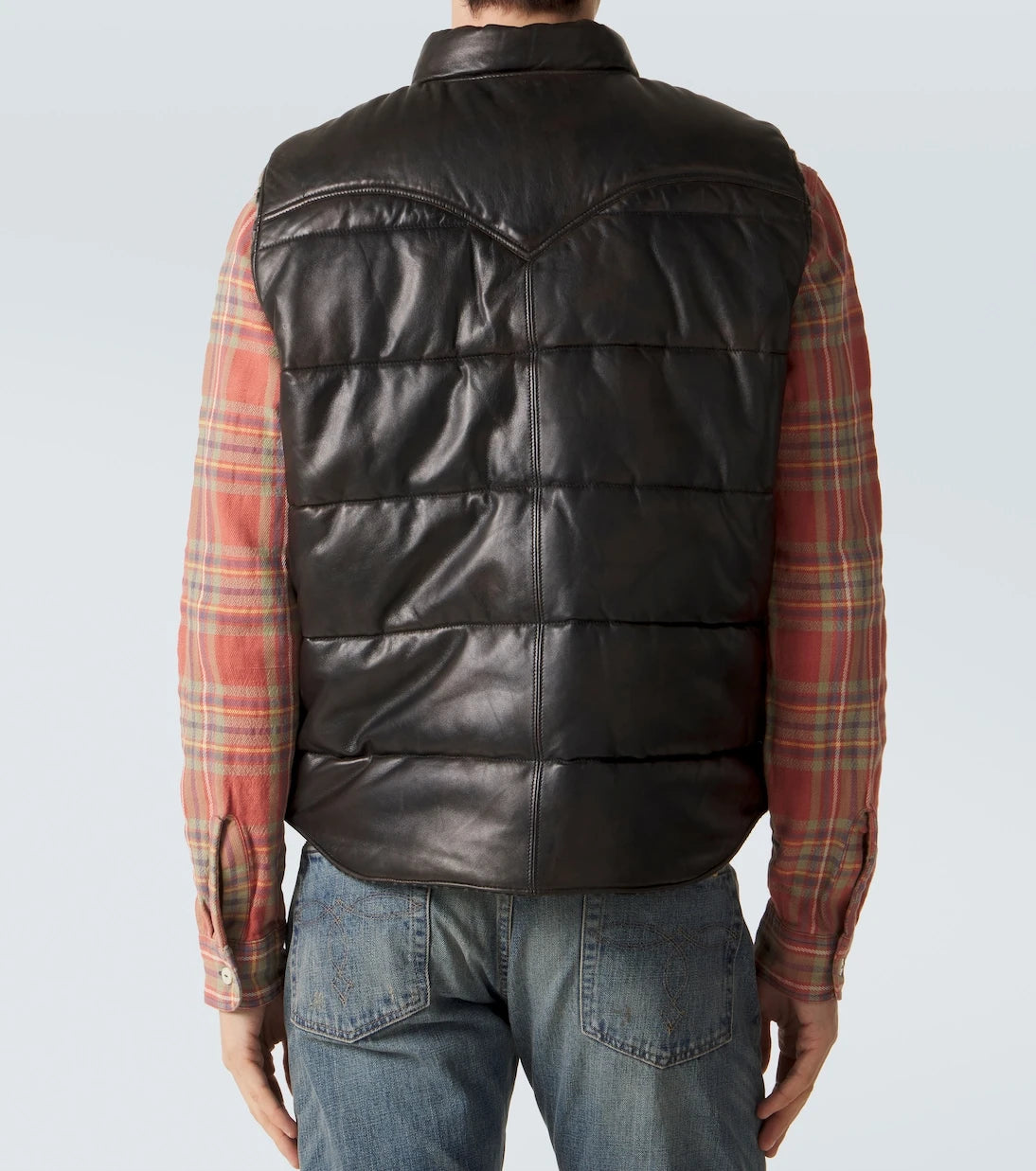 RRL - Reversible leather and cotton puffer vest