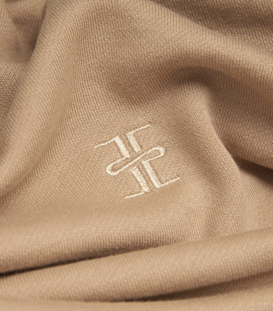 ÉTERNE Beige Cotton-Blend Half-Zip Cropped Sweatshirt