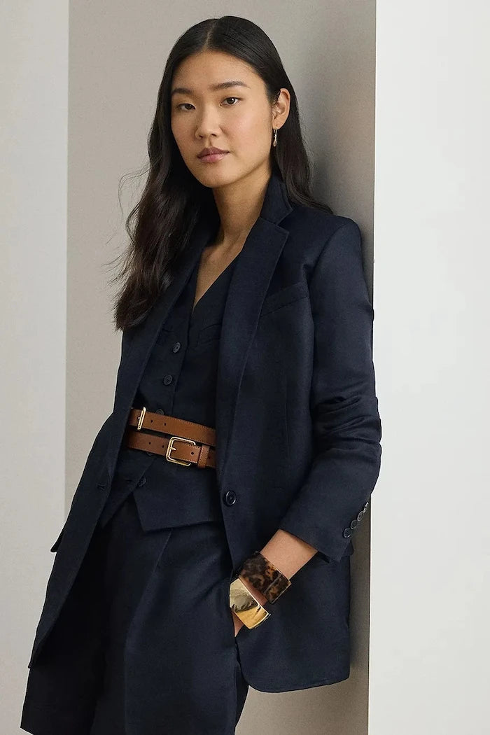 Lauren Ralph Lauren tek düğmeli kadın keten ceket
