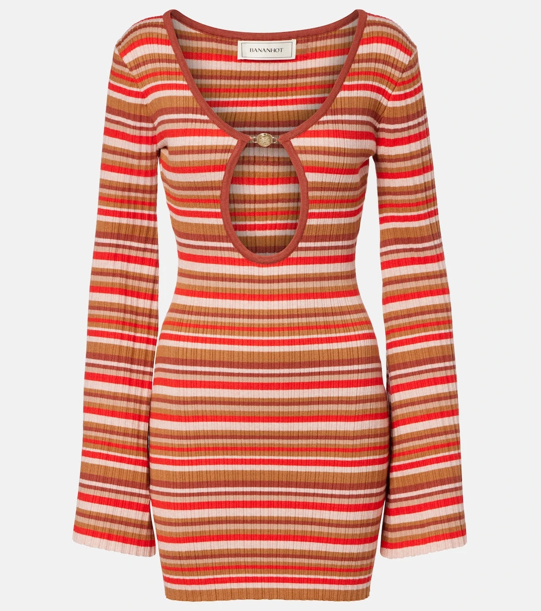 Bananhot - Rey cutout ribbed-knit striped minidress