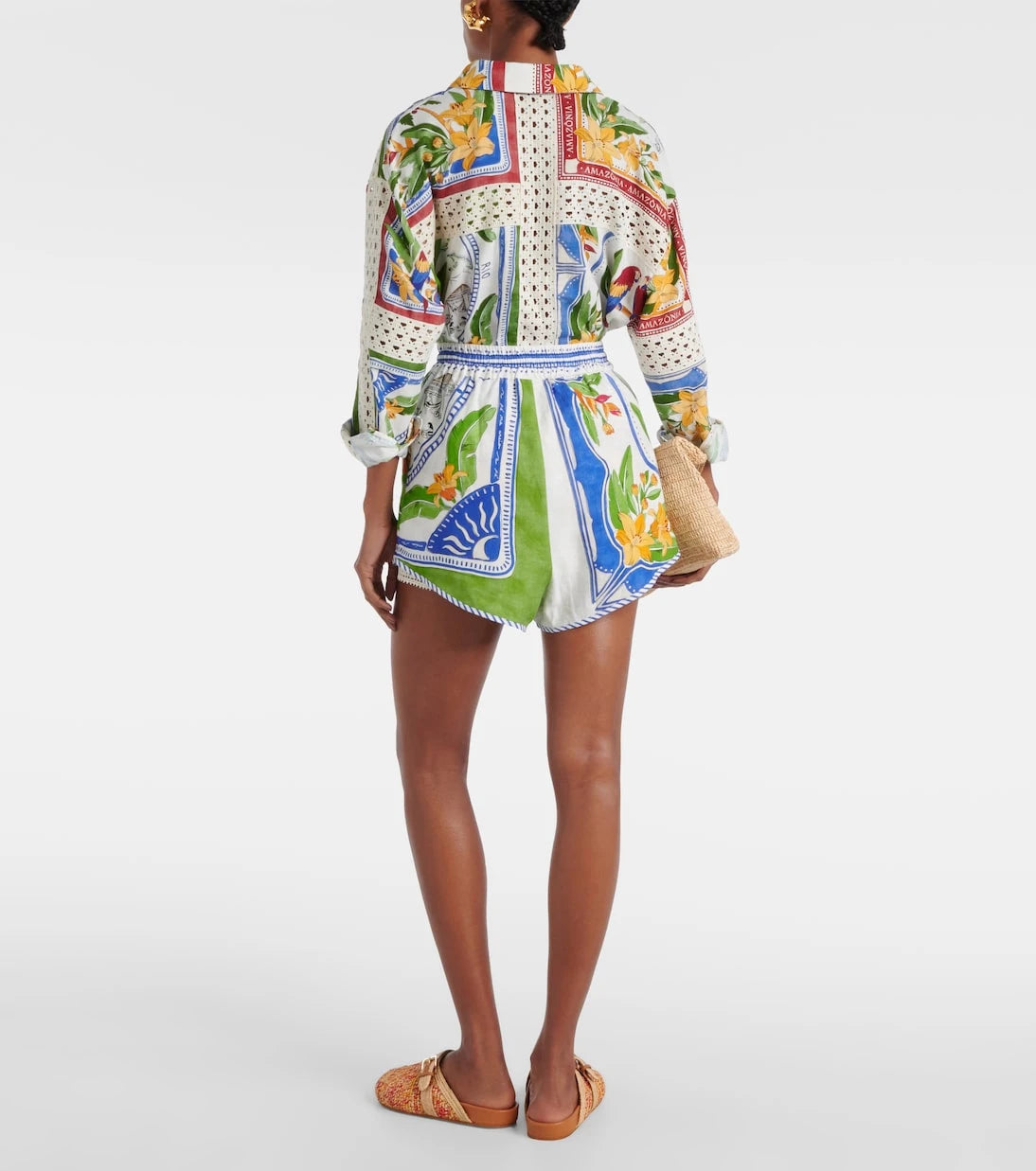 Farm Rio - Tropical Destination linen-blend crochet shorts