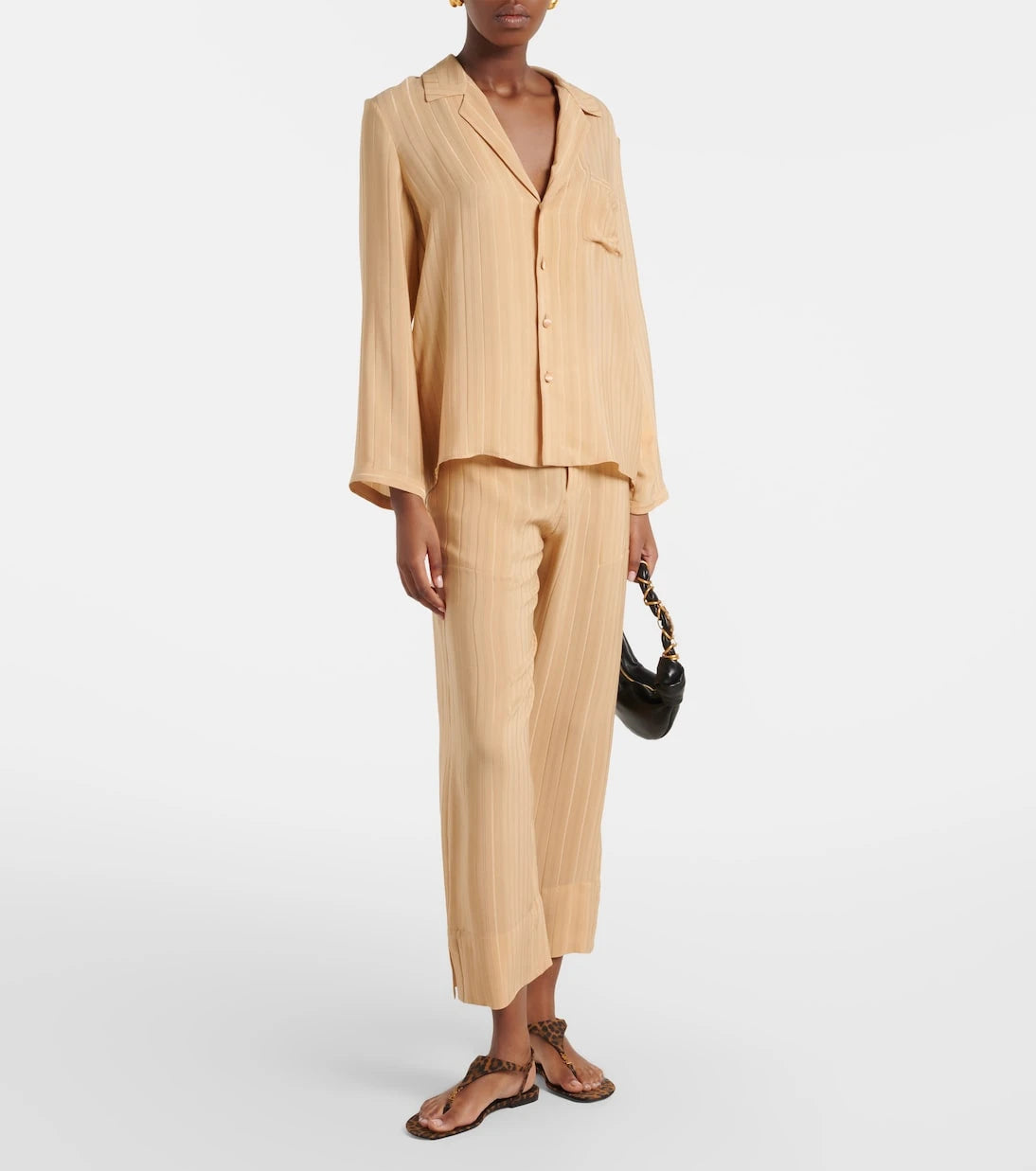 Saint Laurent - Striped cropped silk straight pants