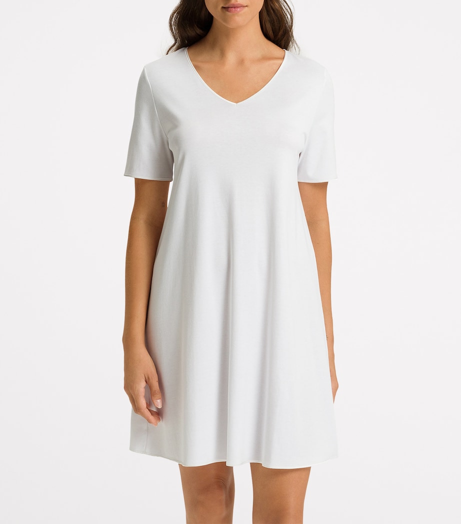Short-Sleeve Cotton Silk Nightdress WHITE