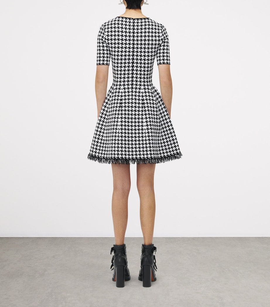 McQueen Black Frayed Houndstooth Mini Dress