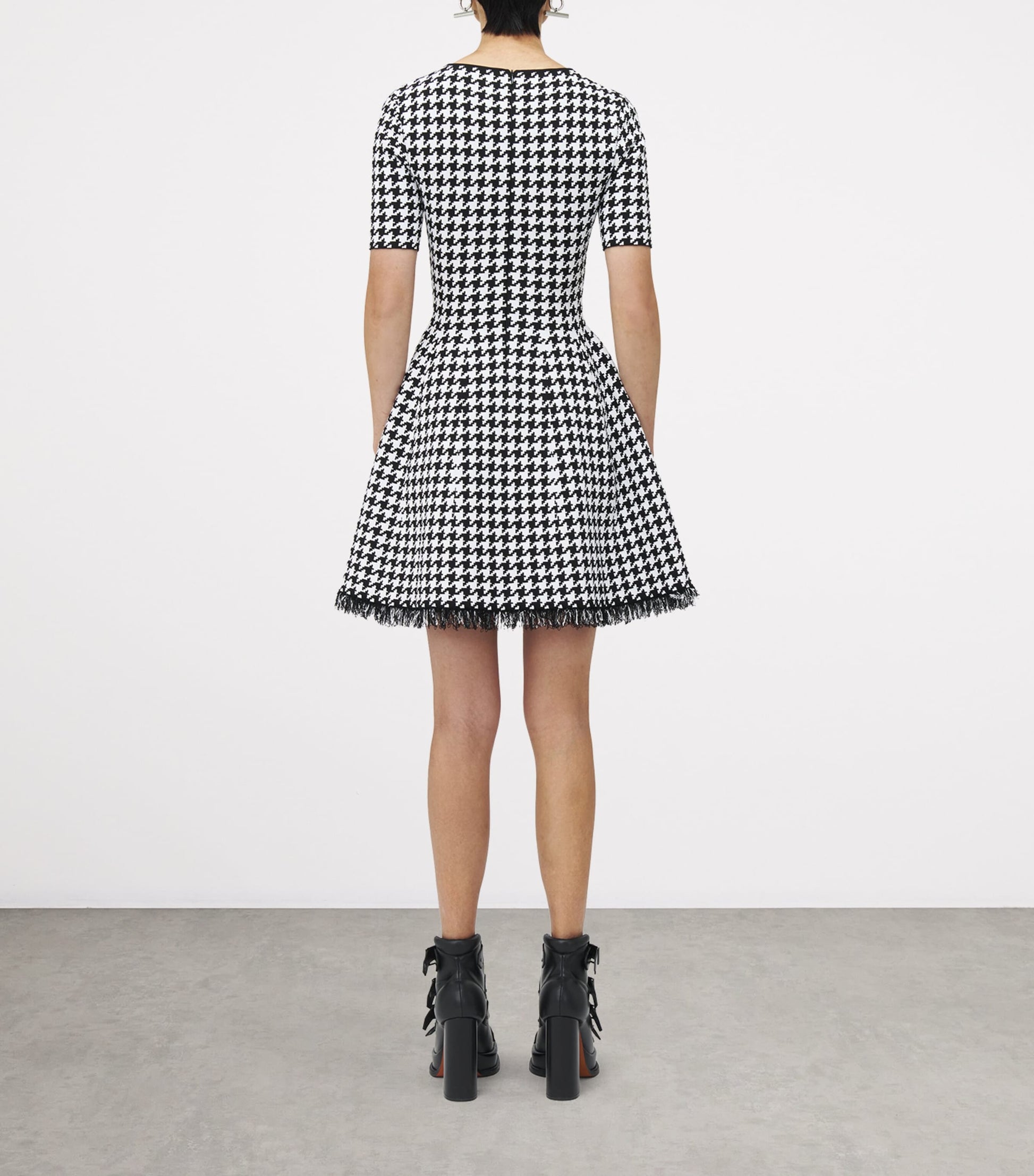McQueen Black Frayed Houndstooth Mini Dress