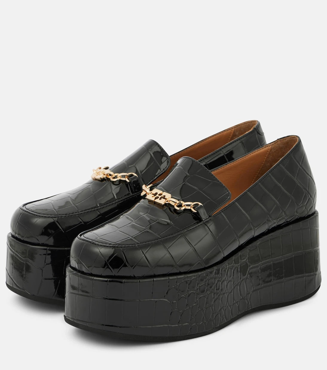 Ganni - Croc-effect faux leather platform loafers