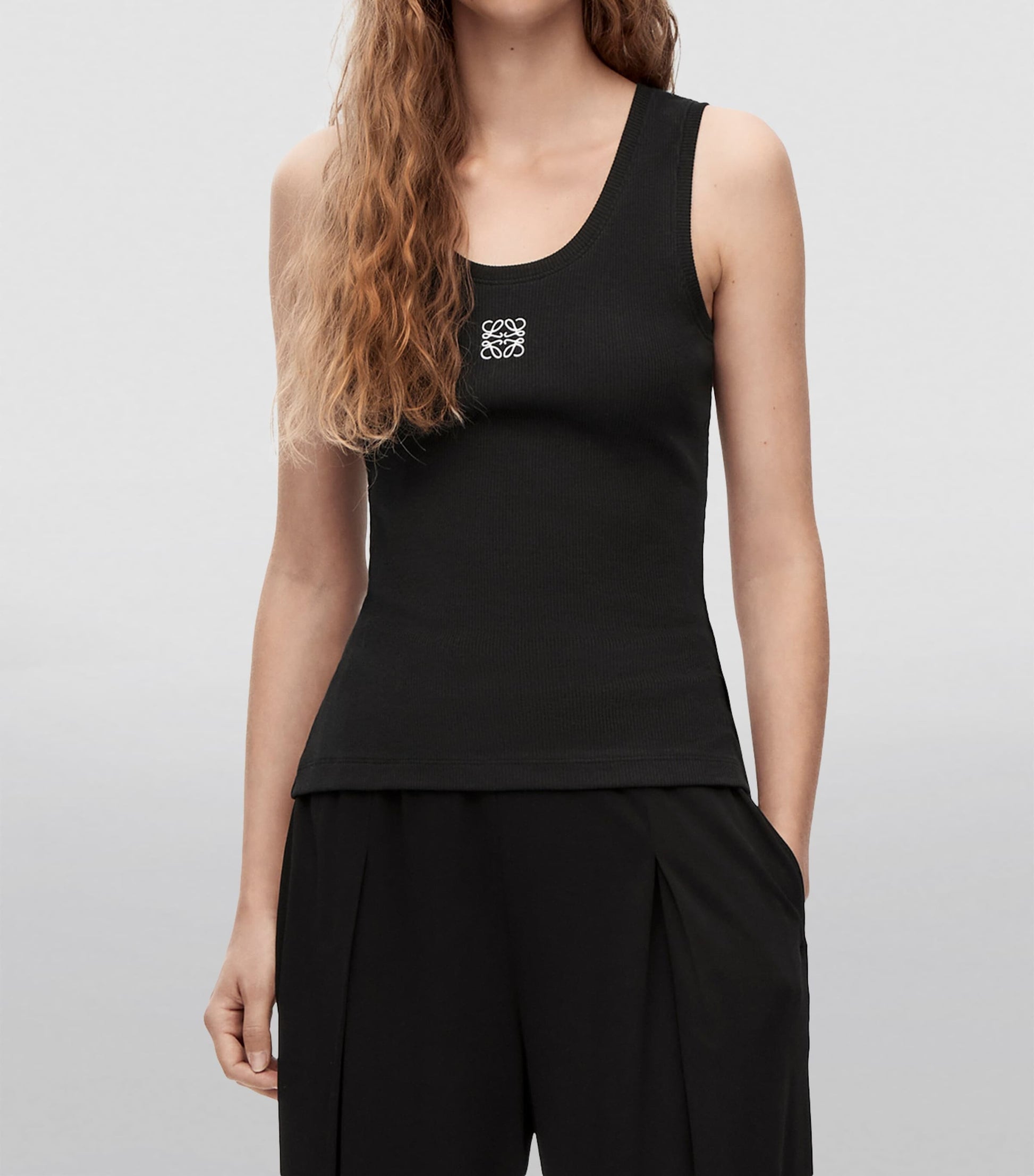 Black Embroidered Anagram Tank Top