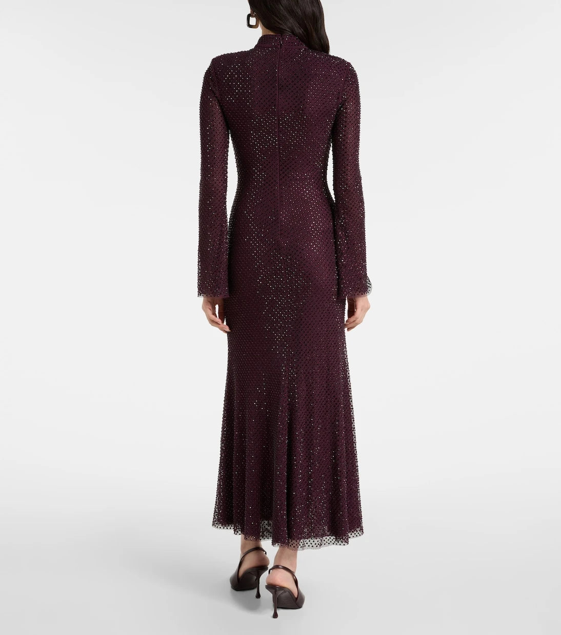 Self-Portrait - Rhinestone mesh maxi dress