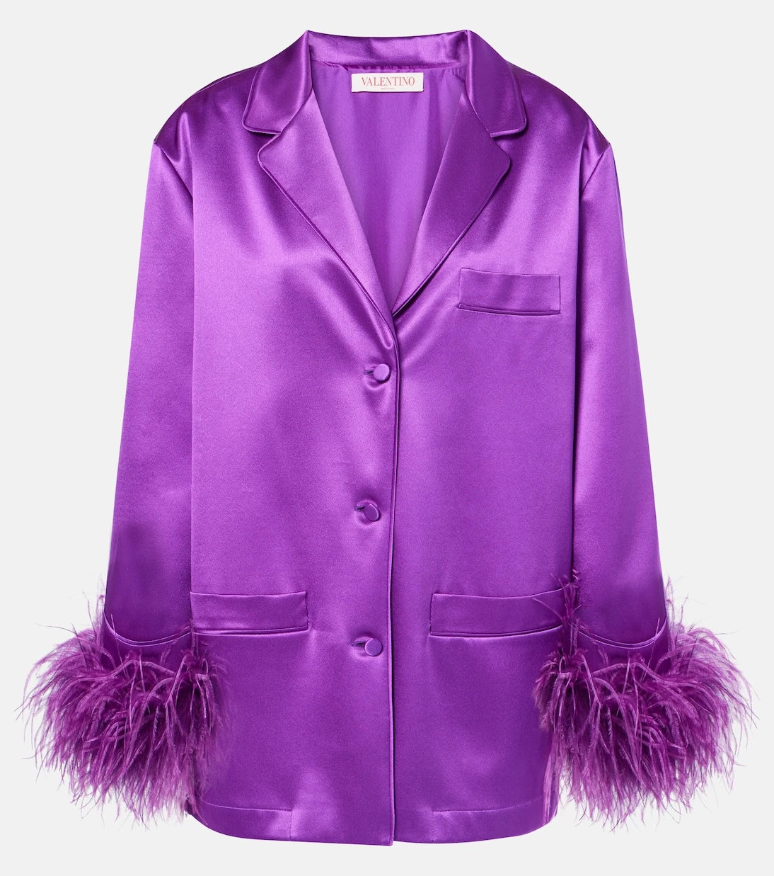 Valentino - Feather-trimmed silk satin shirt