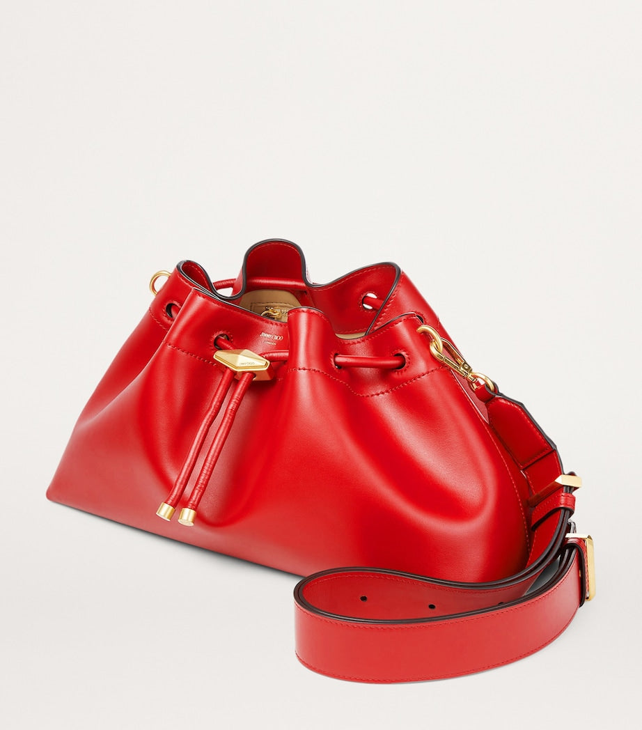 Red Medium Leather Cinch Bucket Bag