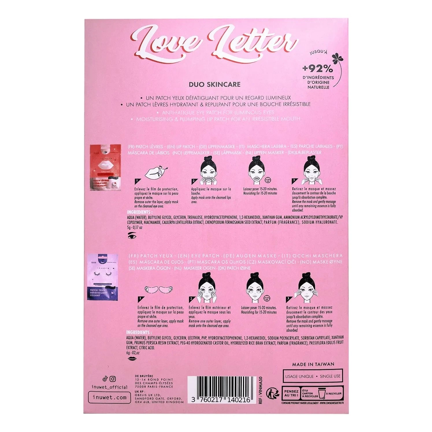 Inuwet - Love letter eye and lip patch set