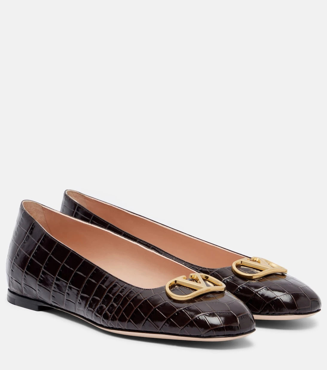 Valentino Garavani - VLogo croc-effect leather ballet flats
