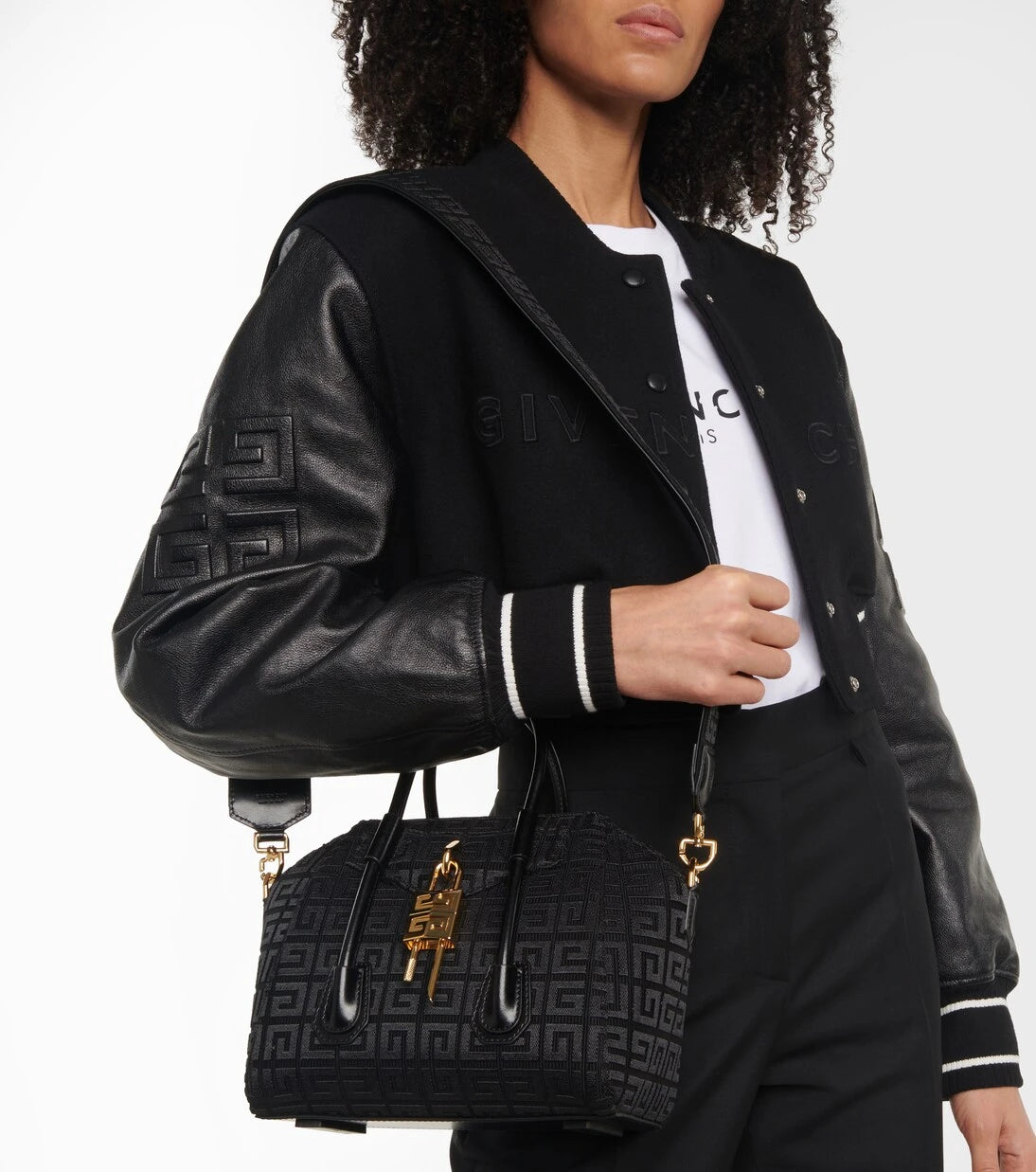 Givenchy - Antigona Lock Mini leather-trimmed bag