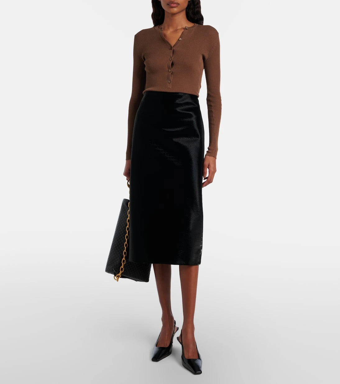 Gucci - Croc-effect leather pencil skirt