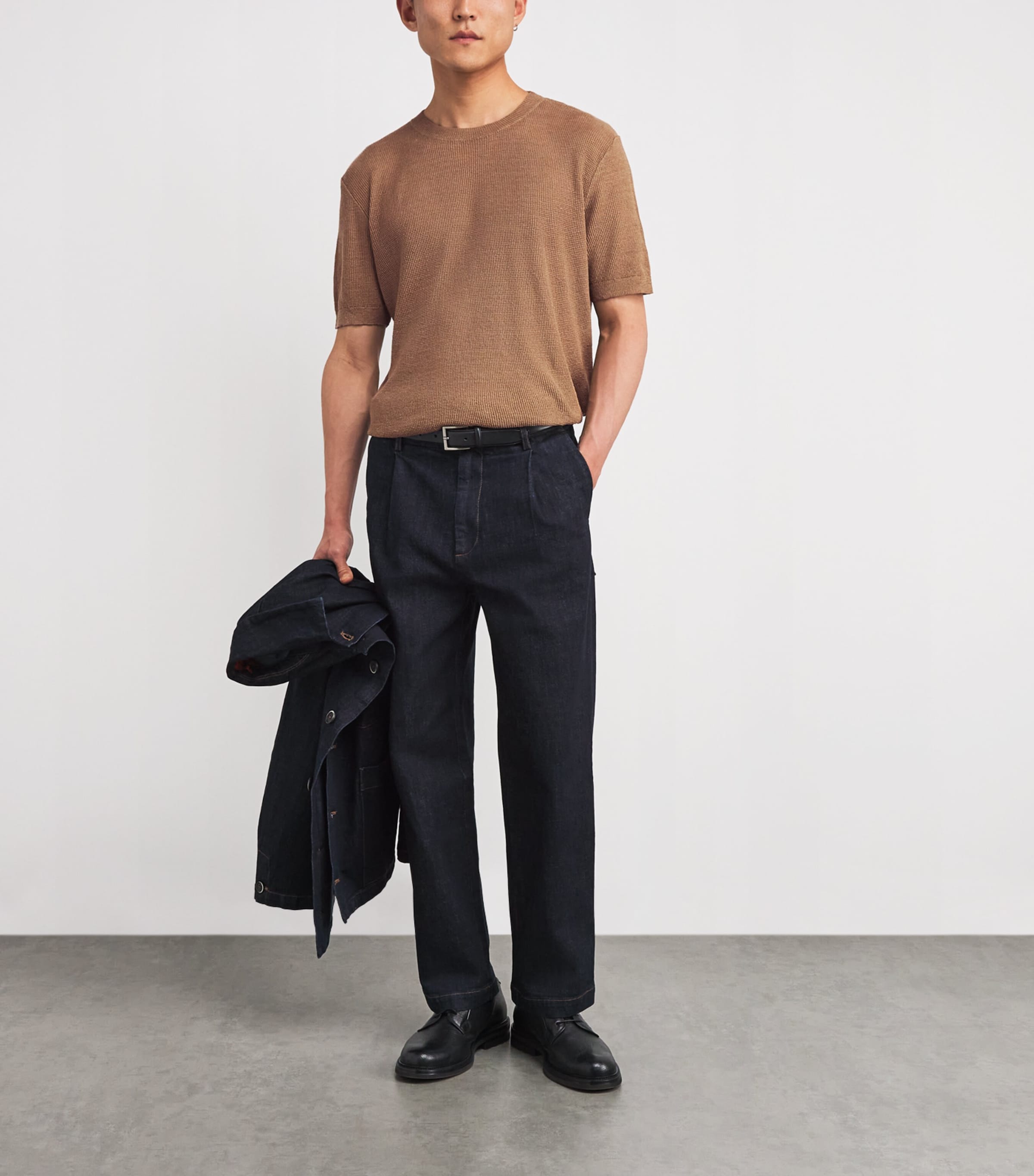 Brown Linen-Cotton T-Shirt