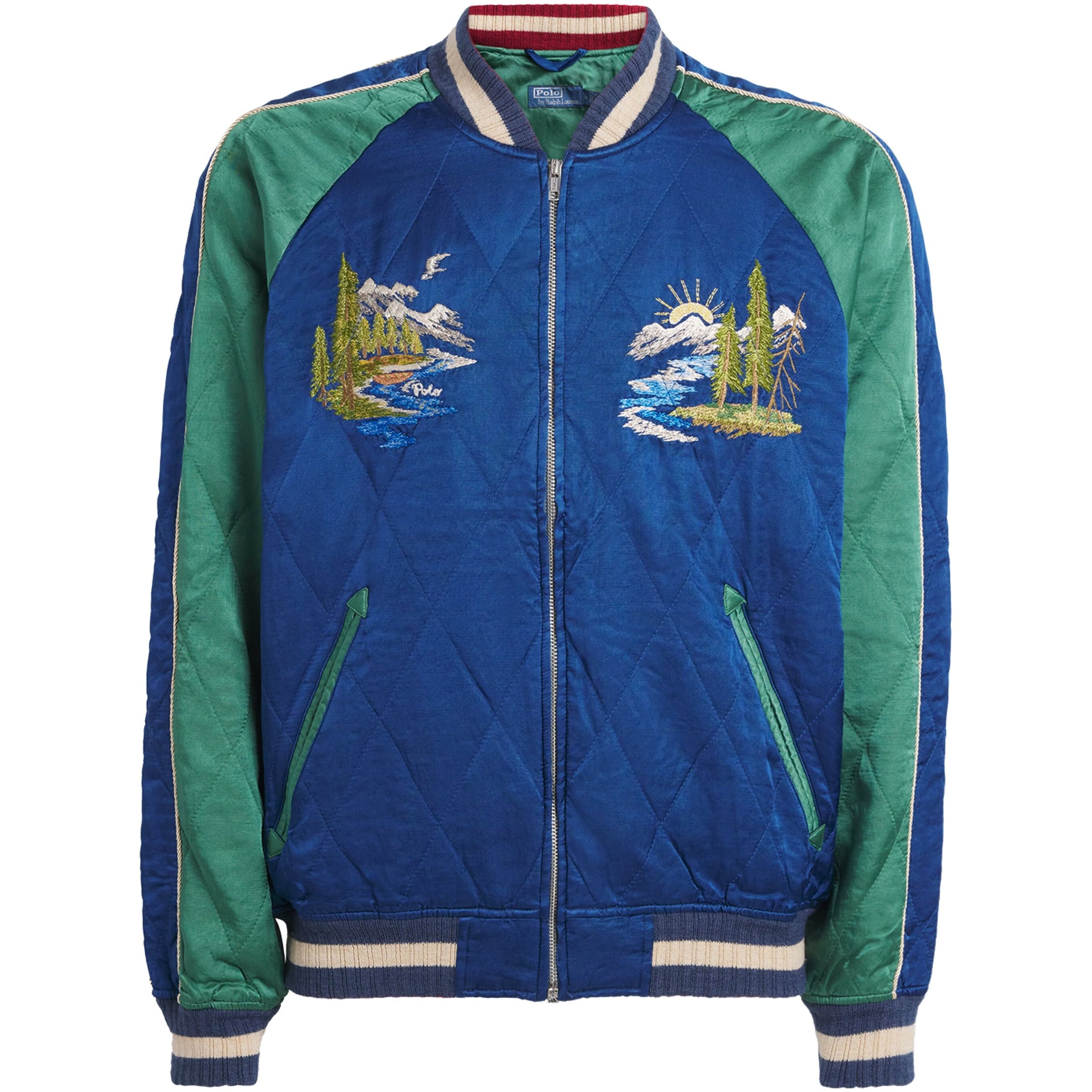 Polo Ralph Lauren Blue Satin Embroidered Bomber Jacket