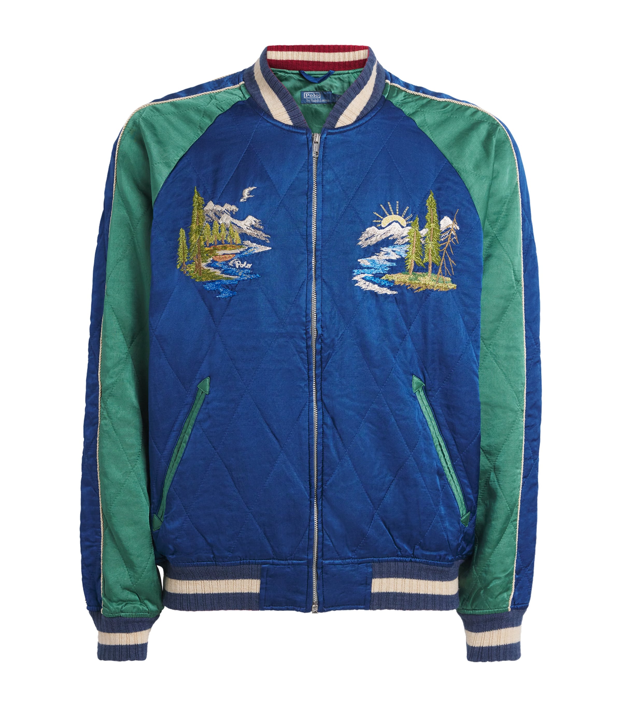 Polo Ralph Lauren Blue Satin Embroidered Bomber Jacket