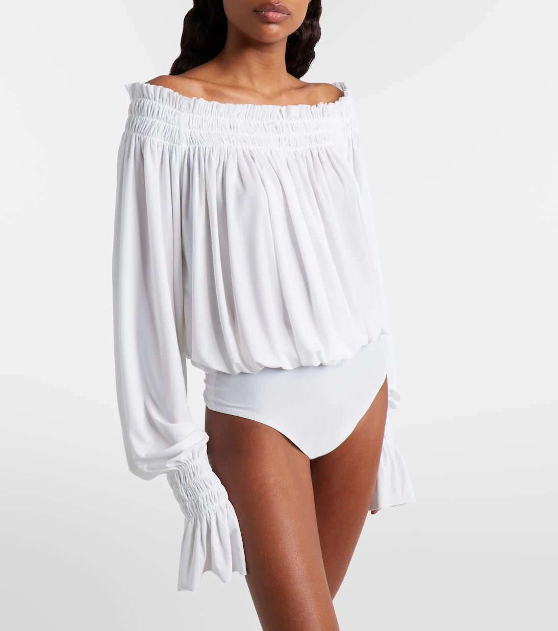 Norma Kamali - Off-shoulder smocked bodysuit