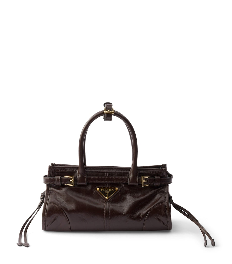 Prada Brown Mini Leather Bonnie Top-Handle Bag