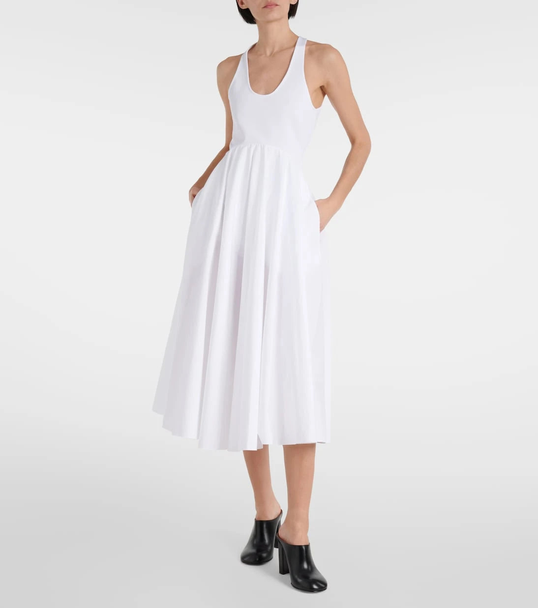 Alaïa - فستان ميدي قطني بوبلين مفتوح الظهر