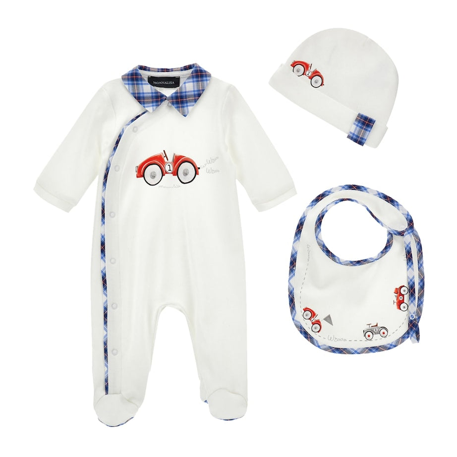 Racing Car All-In-One, Bib and Hat (1-9 Months)