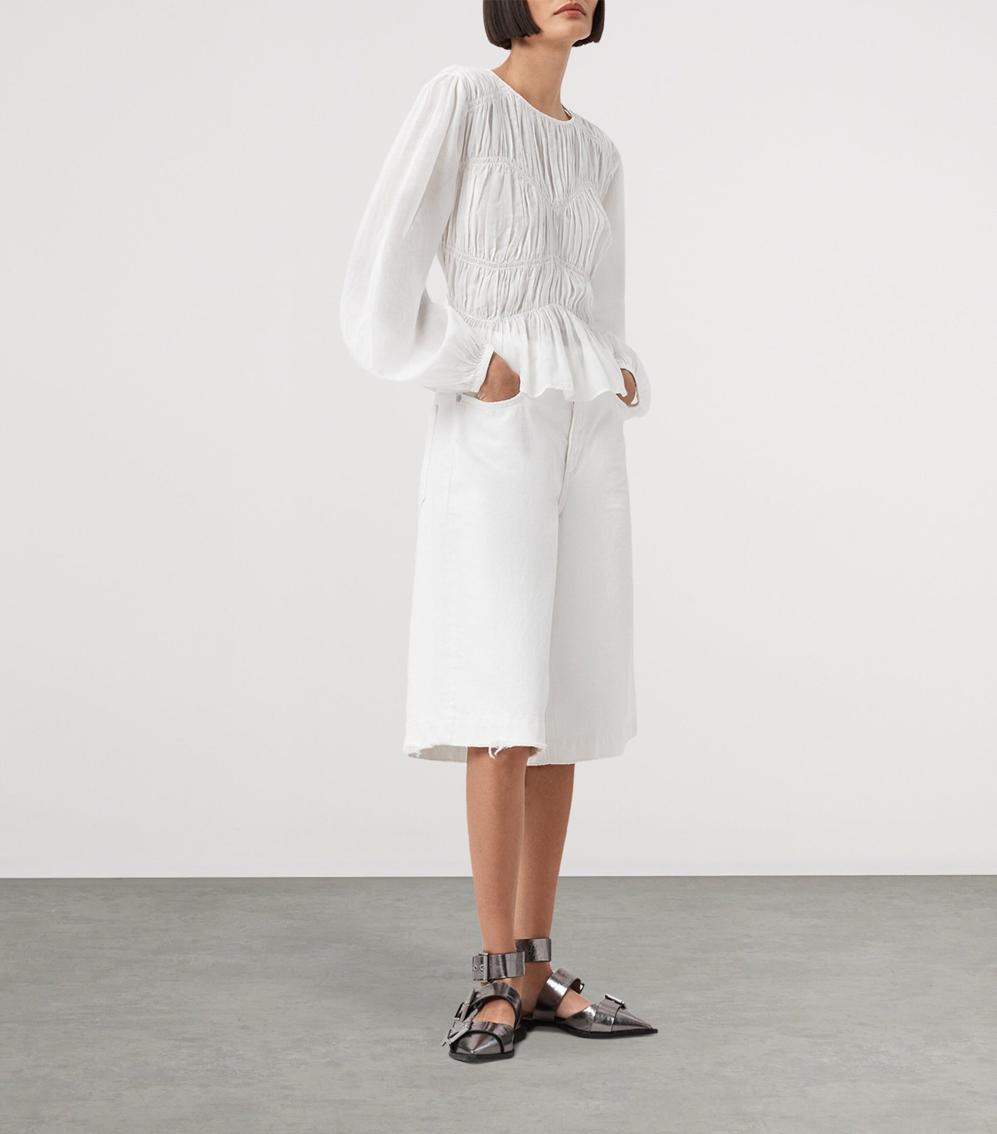 AllSaints White Gathered Melani Blouse