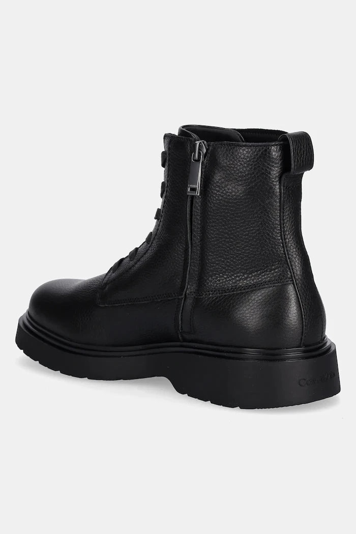 Кожени обувки Calvin Klein COMBAT ESS LACE UP ZIP BOOT LTH