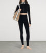Stretch-Jersey Check Zip-Up Crop Top BLACK