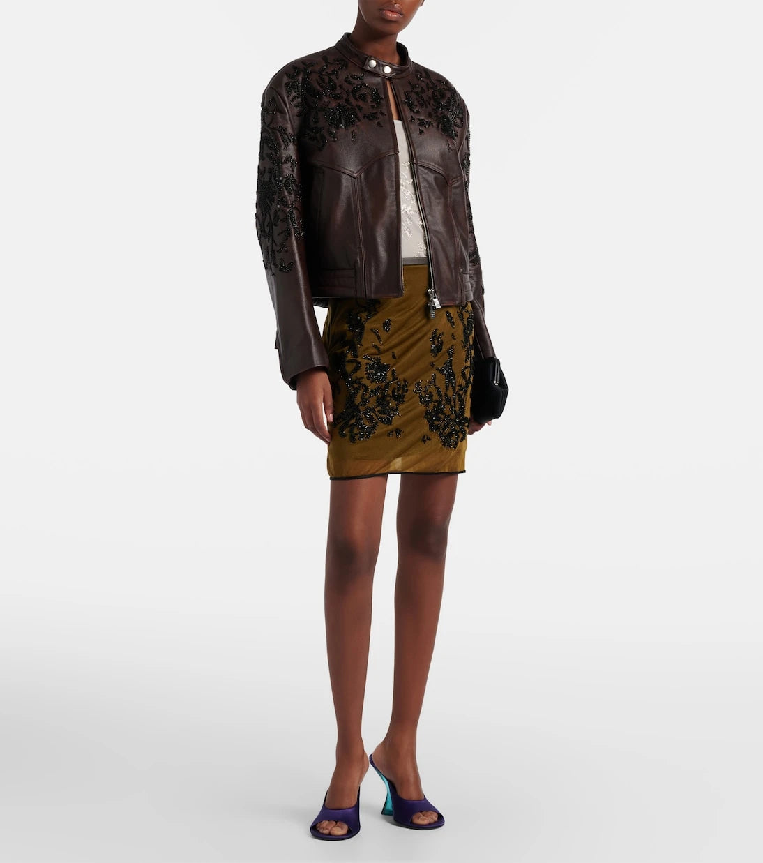 Jacques Wei - Beaded floral miniskirt