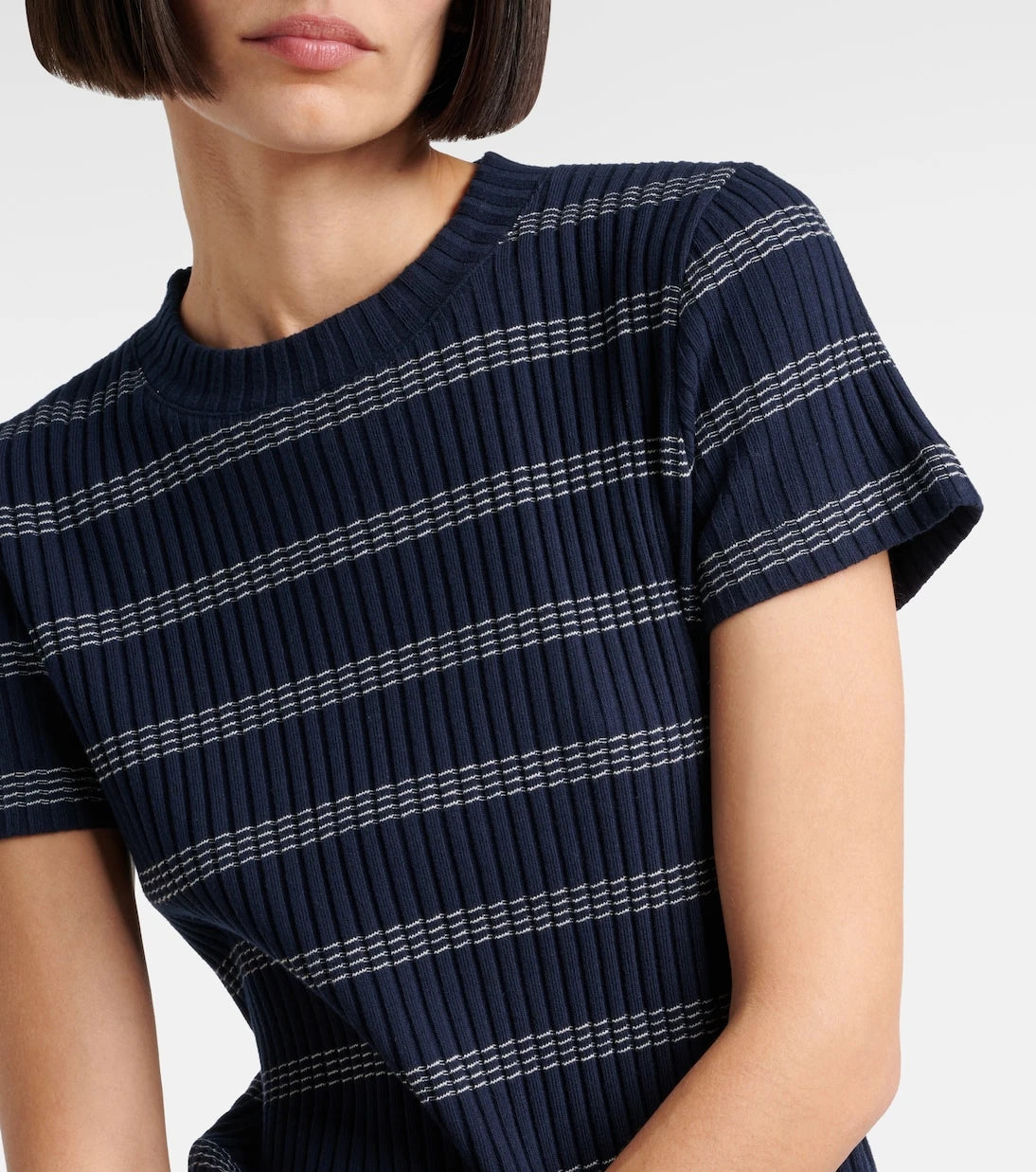 Vince - Ribbed-knit striped cotton-blend T-shirt