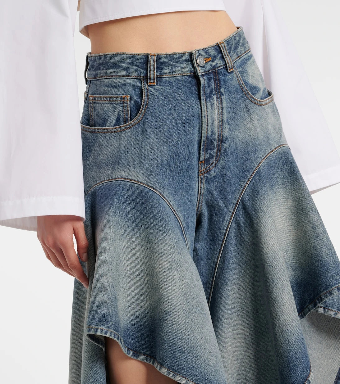 Alaïa - Ruffled wide-leg jeans