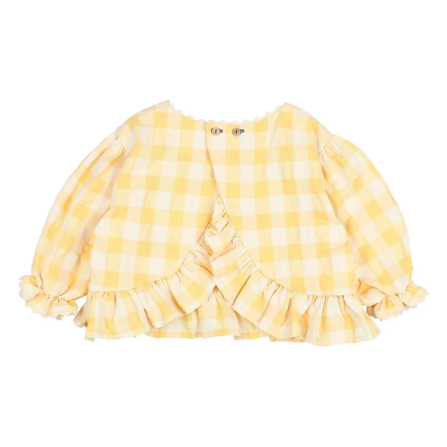 Búho - 3/4 Sleeve Gingham Seersucker Blouse | Yellow