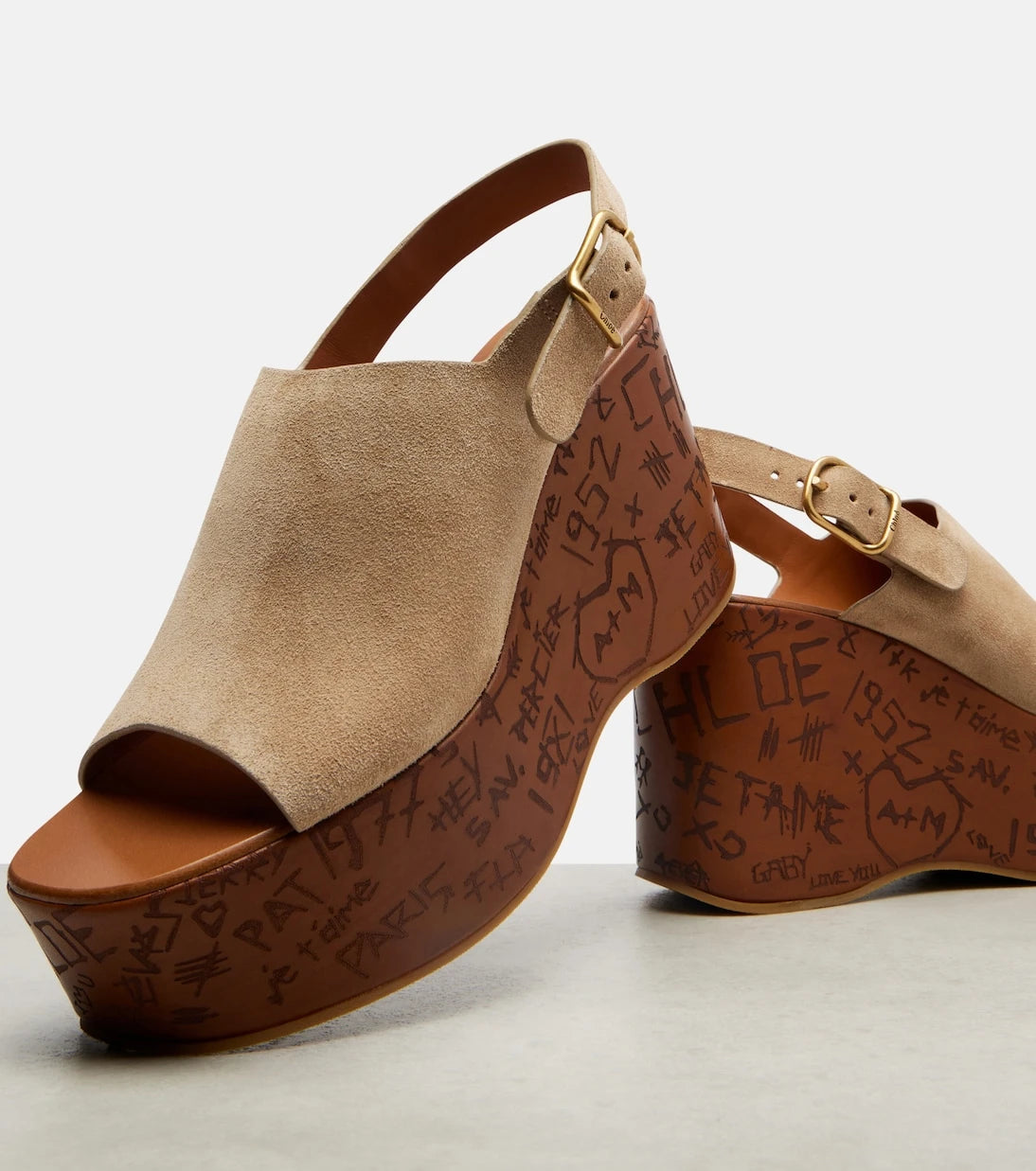Chloé - Maxime 80 suede wedge sandals