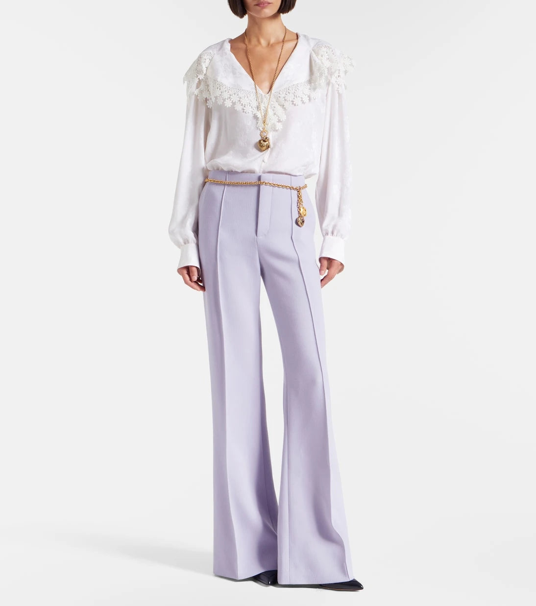 Chloé - Lace-trimmed floral jacquard silk blouse