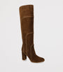 Beige Suede Panelled Knee-High Boots 45