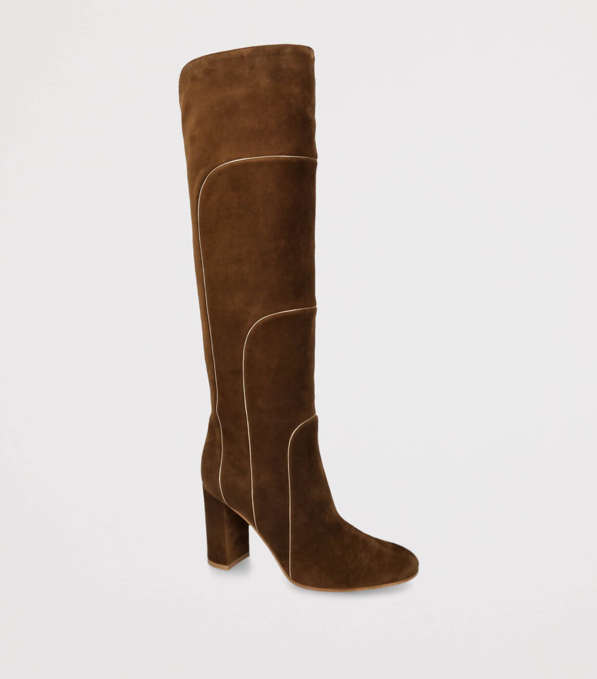 Beige Suede Panelled Knee-High Boots 45