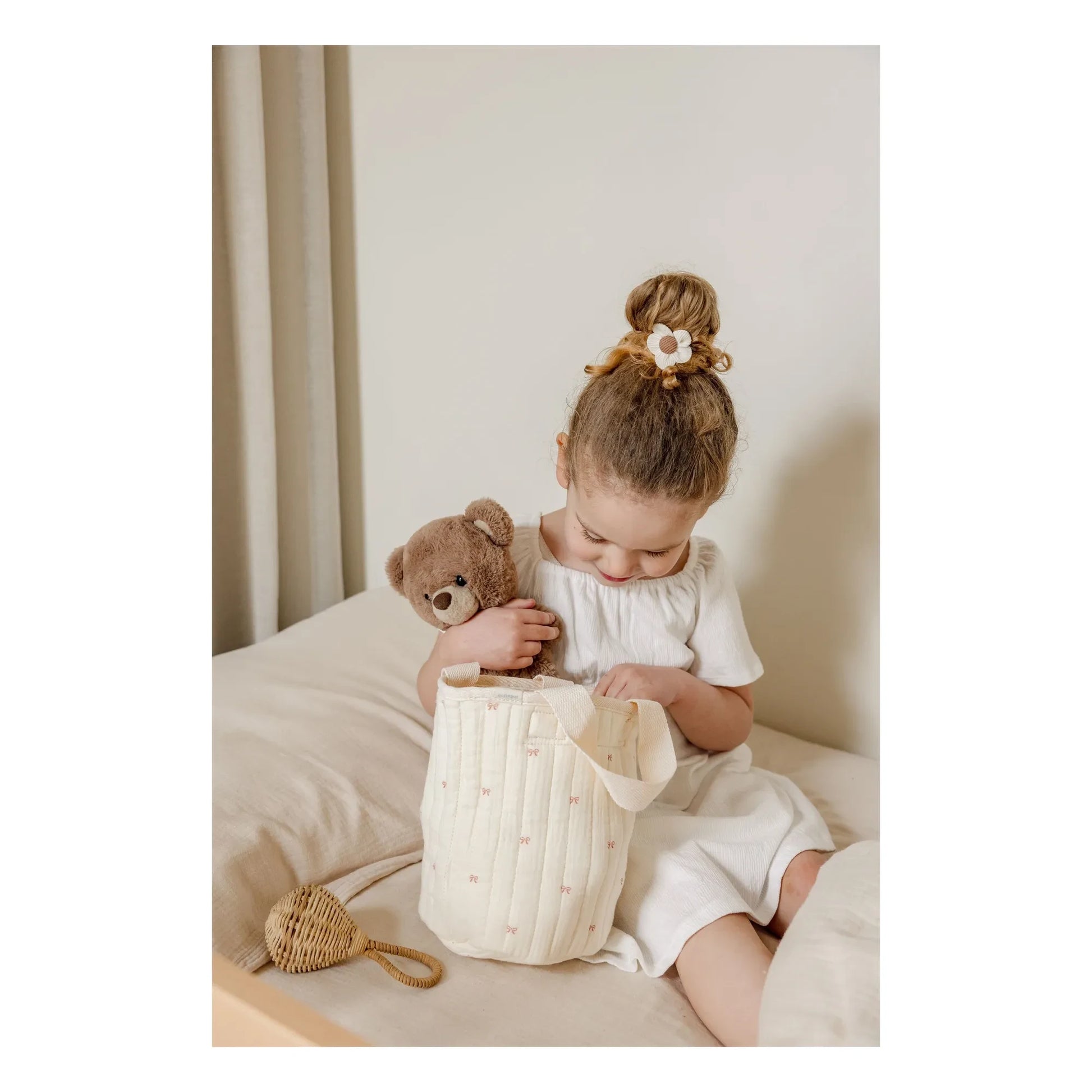 Soft Spot - Ribbon storage basket in organic cotton | Ecru
