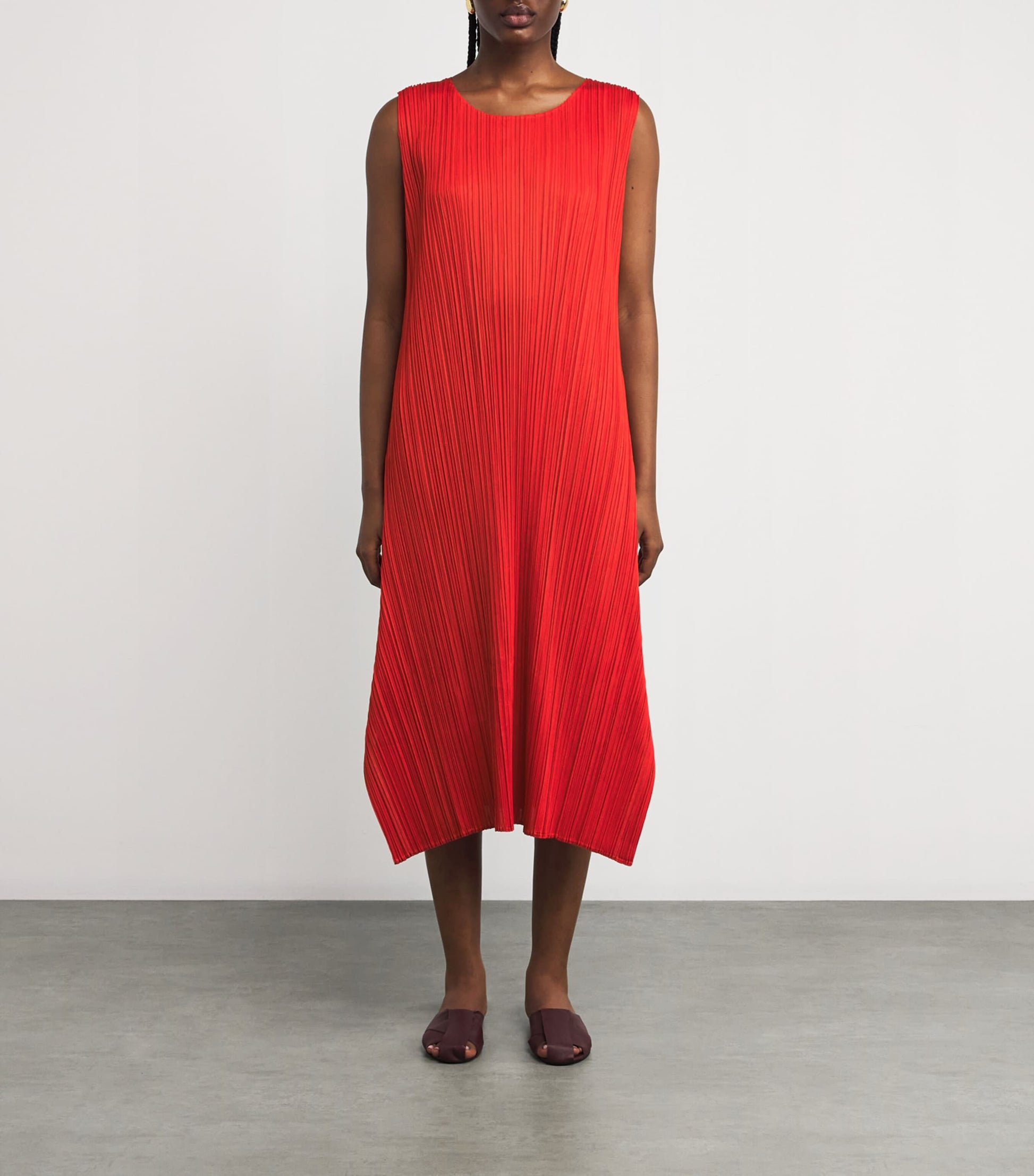 Pleats Please Issey Miyake Red Monthly Colors July Midi Dress
