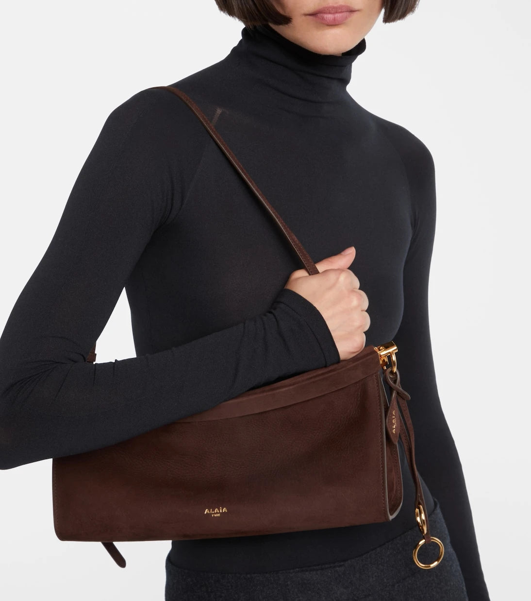 Alaïa - حقيبة كتف Le Click East West متوسطة من جلد الشامواه
