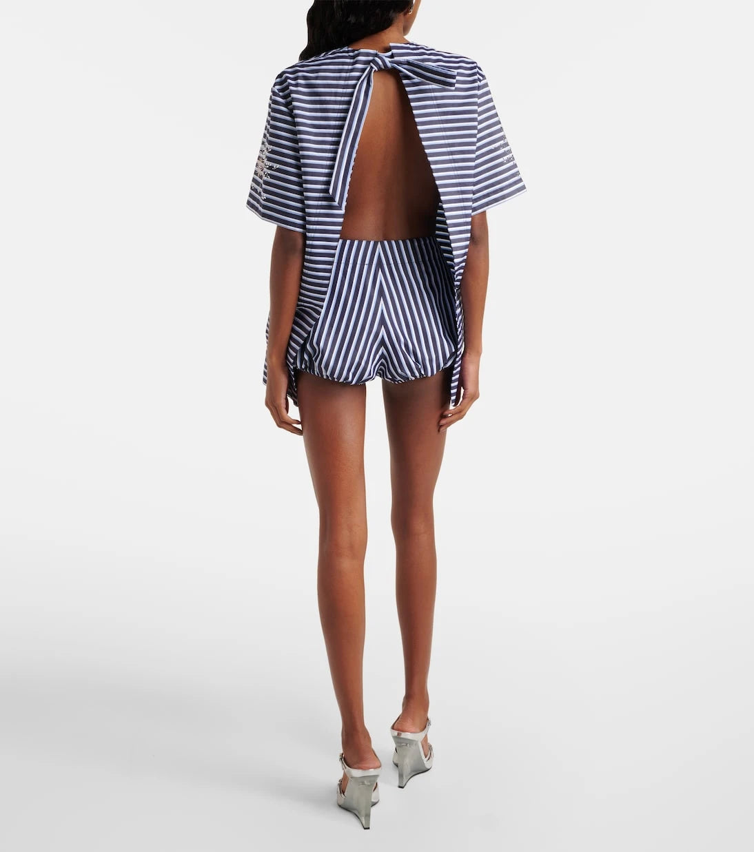 Rabanne - Embellished striped cotton jersey T-shirt