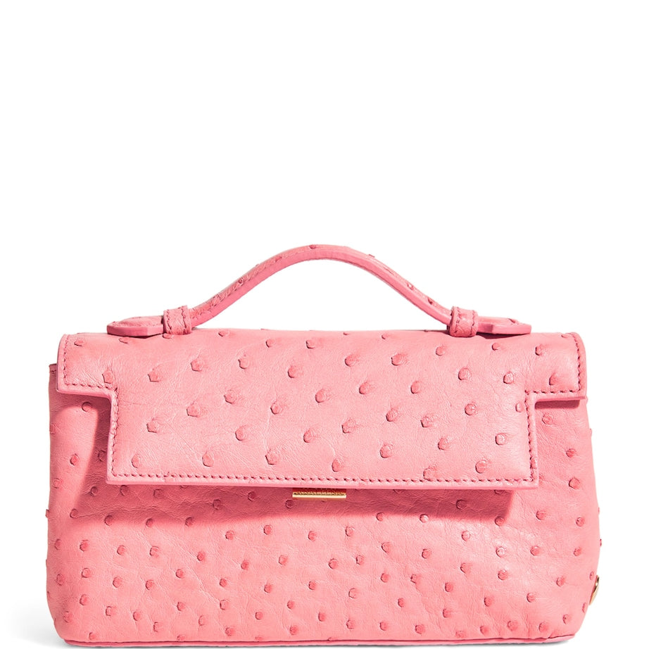 Analeena Pink Ostrich Leather Top-Handle Bag