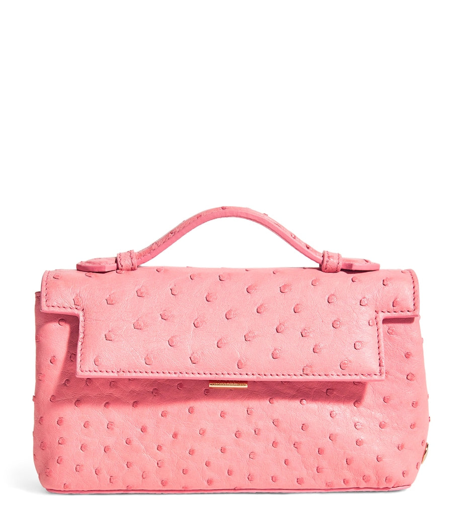 Analeena Pink Ostrich Leather Top-Handle Bag